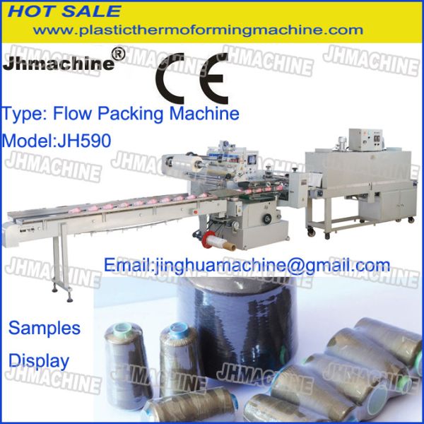 automatic threads spools poly wrapping machine /Flow Packing Machine Within Shrink tunnel