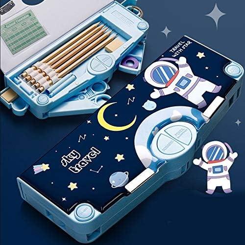 Multifunction Magnetic Pencil Case With 2 Compartments For Students Cartoon Pattern