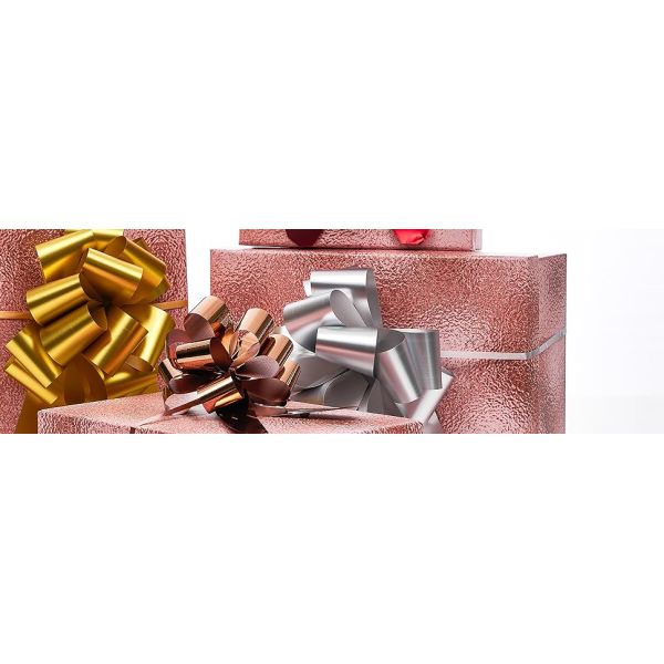 Metallic Rose Gold, Red, Gold, Silver Gift Wrap Pull Bow Set, 6 Inch Large 4'' , Assorted Ribbon For Gift Basket