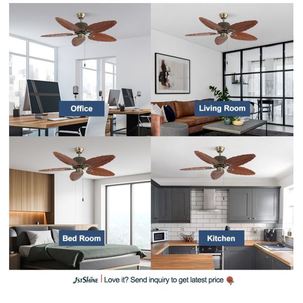 1stshine Ventilador de teto de casa com lâminas de madeira maciça e 3 velocidades de puxar controle de cadeia