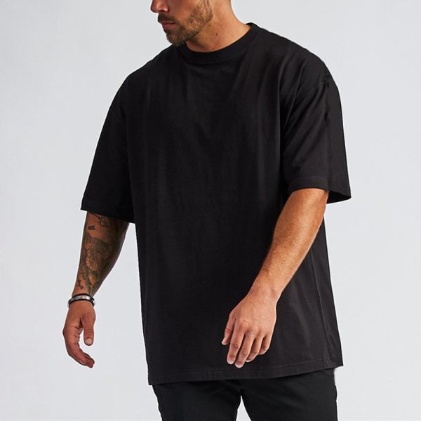O Neck Men Blank T Shirt Custom Cotton Loose Drop Shoulder