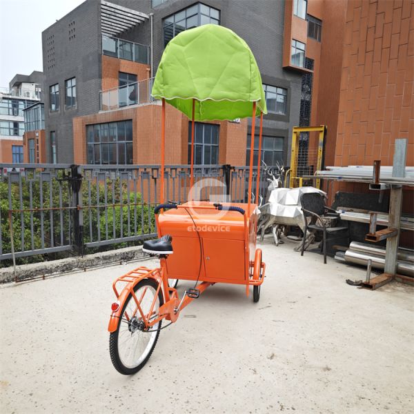 Mobile Tricycle Food Trolley Multifunctional Street Vending Bike Cart with Umbrella