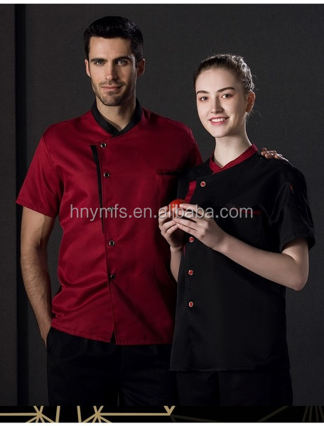 Tecido de algodão curto do homem de Uniform Tops Woman do cozinheiro chefe da luva respirável