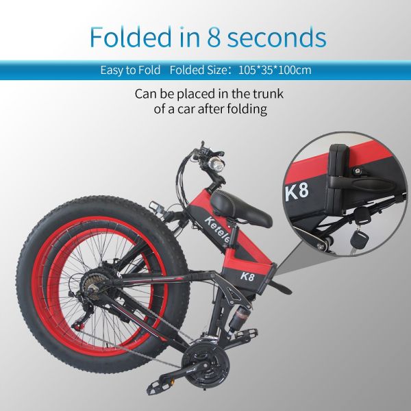 Keteles K8 26x4.0 inch Fat Tire Folding E-Bike 1000W Motor 13AH Lithium Battery 21-Speed Electric Bike Drop Shipping Available