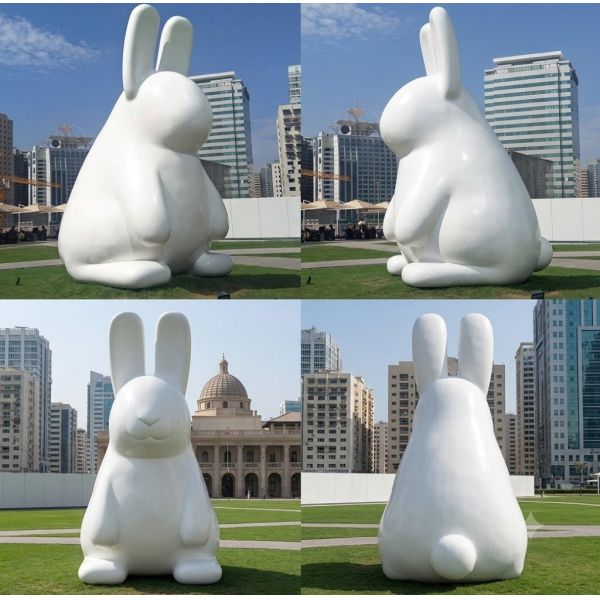 Big Stainless Steel Painted White Rabbit Sculpture