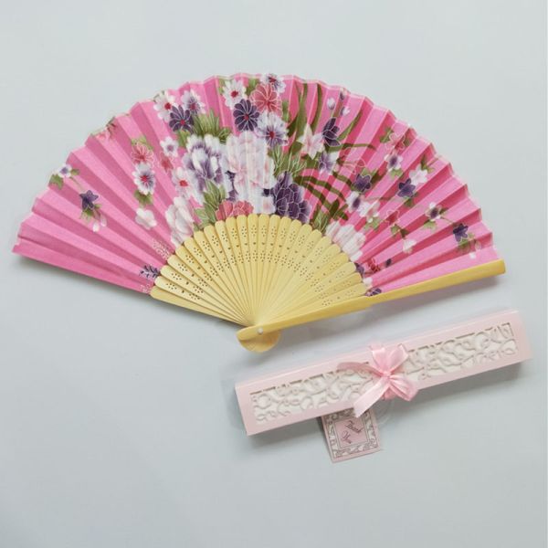 Abanico De Madera De Mano Red Floral Fabric Customized Hand Fans Wedding Favors Foldable Hand Fans