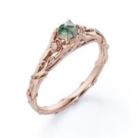 Moldura floral futura atual passada corte de círculo Moss Green Agate de 0,55 quilates e videira transparentes naturais Engagemen de Moissanite
