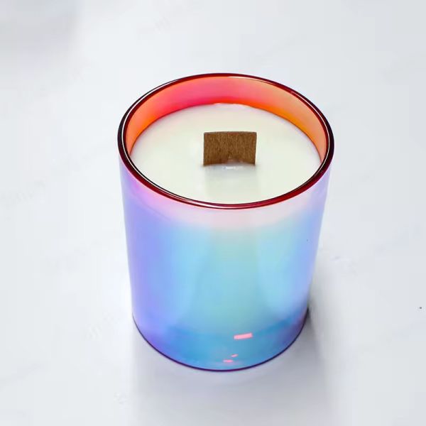 Unique White Frosted Custom Small Double Wall Amber Empty Glass Luxury Iridescent Candle Vessel
