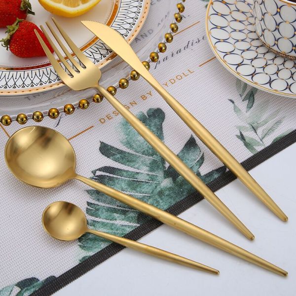 NC099 Matte Gold Stainless Steel Flatware Hotel Tableware Dinnerware le posate Brushing