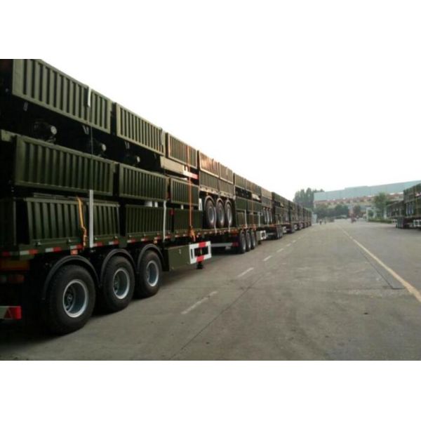 Steel Side Bar Fence Animal Transport Trailer , 50T 3 Axle Cattle Livestock Trailers