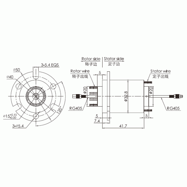 Электрические вращающееся контактное устройство роторных соединений RJ405 со снабжением жилищем алюминиевого сплава