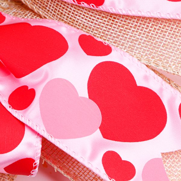 2024 Arcos de cinta grande con borde de alambre Arco de corazón impreso Decoración de San Valentín hecha a mano