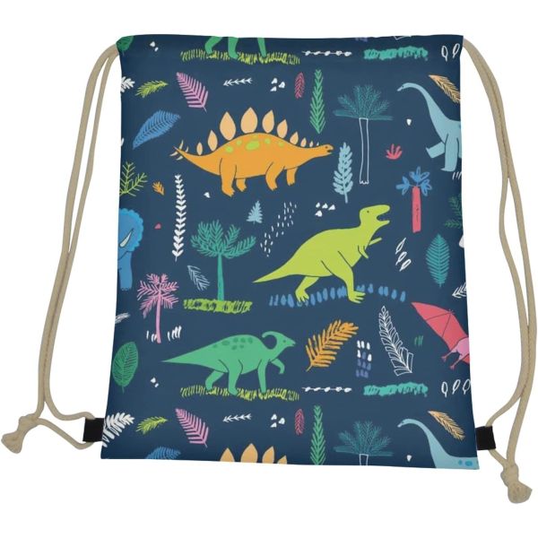 Cartoon Dinosaur Boys School Bag Lightweight Portable Dinosaur Gym Drawstring Bags for Travel Sports