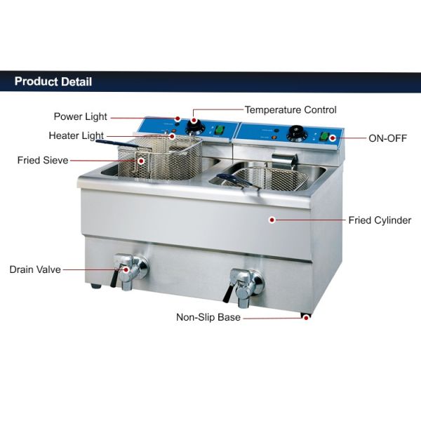 6kw Western Kitchen Equipment Electric Counter Top Double Basket 12L*2 Fryer