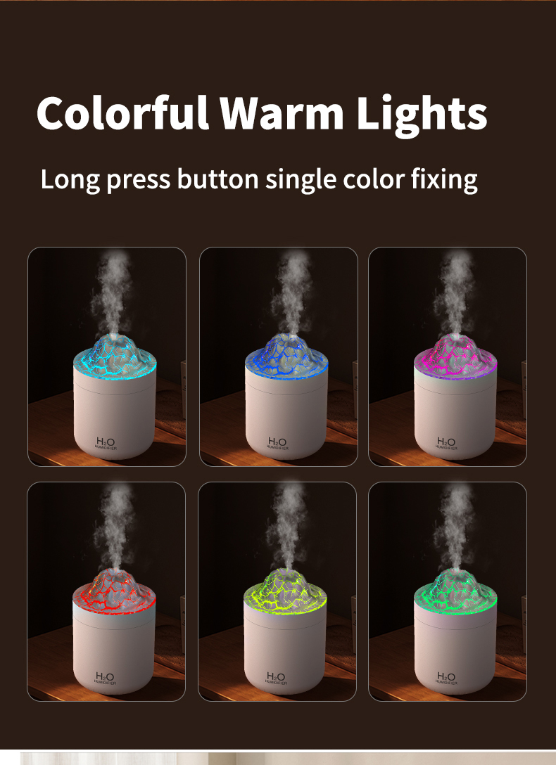Portable Mini Volcano Humidifier 500ml USB Personal Desktop Ultrasonic Travel Tabletop Warm Cool Mist Personal Air Humidifier