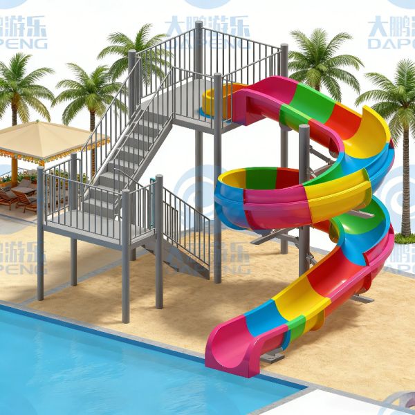 Customized Single Spiral Slide Fiberglass Swimming Pool Game For Amusement Parks Outdoor Water Sports
