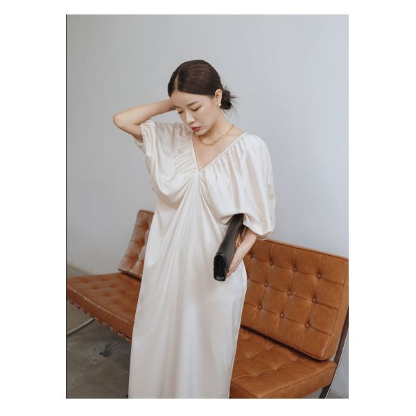 Five Point Sleeve Loose Women'S Beachwear Dresses Backless Stitching French Style Dress