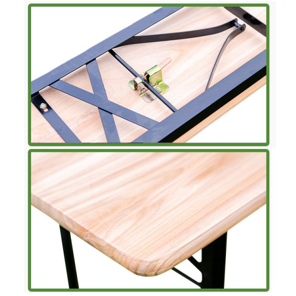 Outdoor Portable Patio Bar Solid Wood Rectangular Folding Table and Benches Chair Set