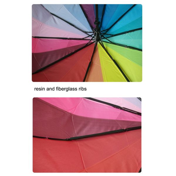 Windproof Rainbow Two Folding Umbrella With 8mm Metal Shaft