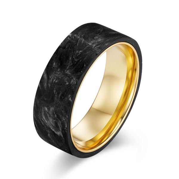Jeux professionnels personnalisés Nouvelles bagues de mariage en fibre de carbone forgée en or plaqué et or rose pour bijoux pour hommes