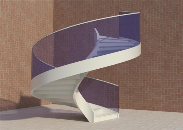 Building Interior Curved Stairs Double U Channel Stringer With Tempered Glass Railing