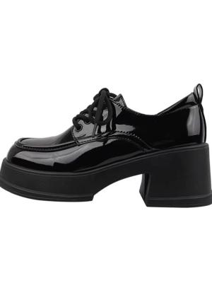 Fashion Black Flat Loafer Shoes With Heels Height 4CM
