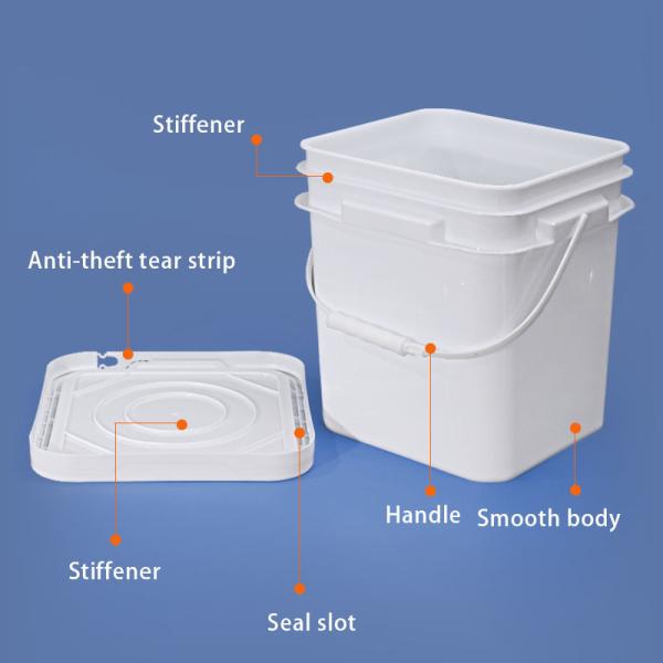 PP Square Shape 5 Gallon Paint Pail Transparent Food Grade Plastic Bucket With Lid Handle