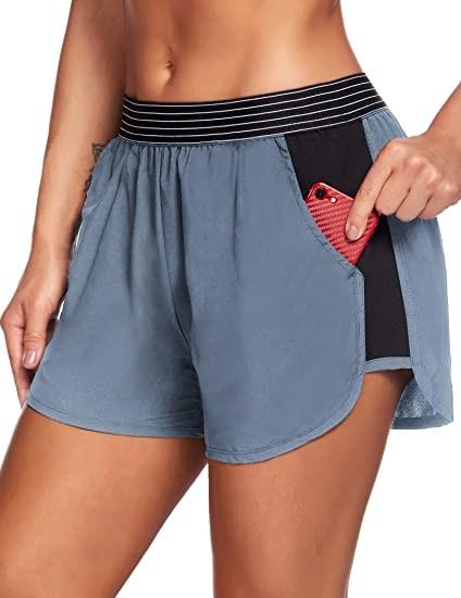 Bolsos laterais do short do motociclista das mulheres do short dos esportes das breves mulheres elásticas da faixa