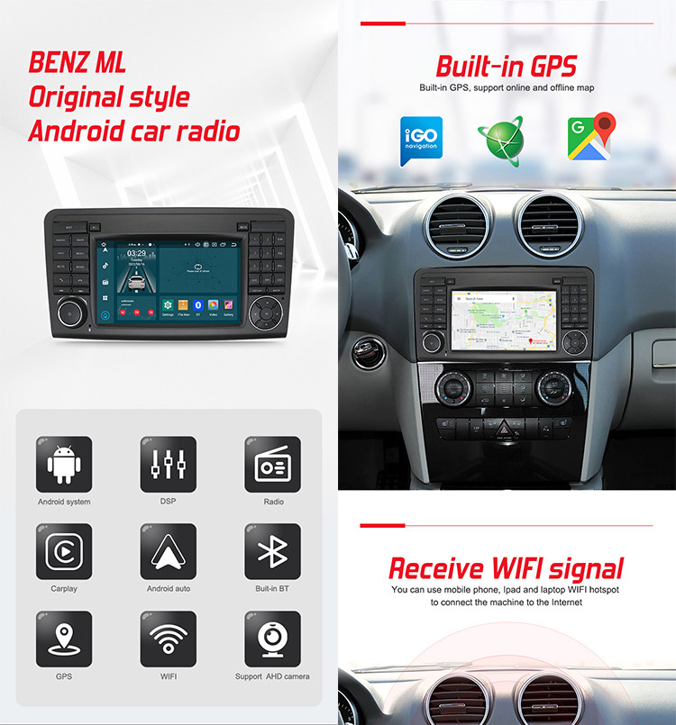 Mercedes Benz ML 350 W164 2005-2012 GPS Car Wireless Carplay с физическими кнопками