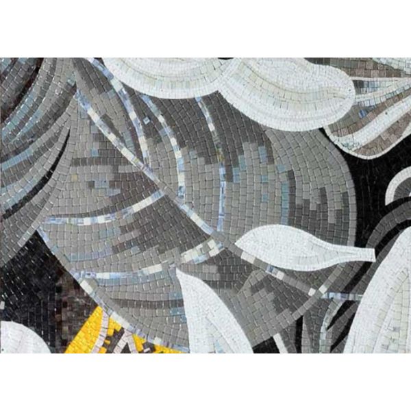 White Magnificent Floral Glass Mosaic Wall Art , Craft Mosaic Tile Floor Patterns