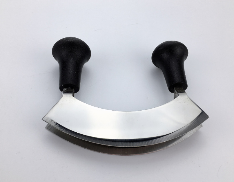 5 inch double knife blade pizza cutter mezzaluna knife black color green color purple color
