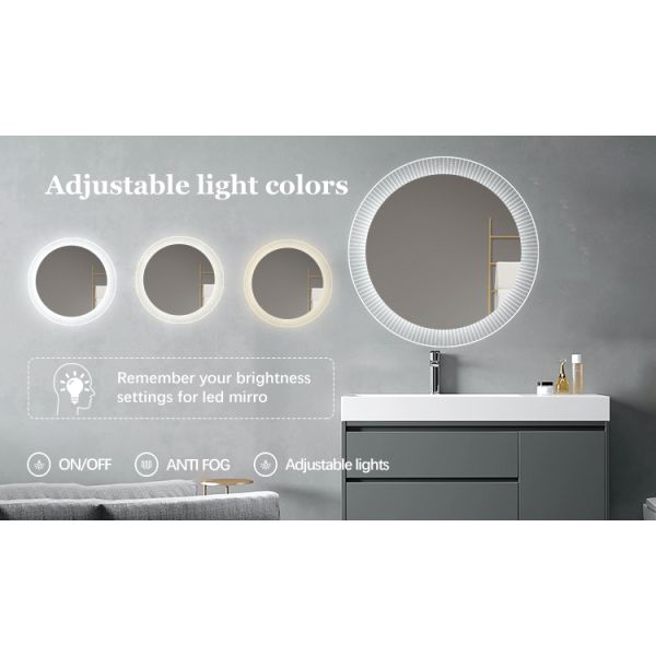 Luxury Striped Acrylic Round LED Framed Mirror High Brightness Decorative Wall Mirror