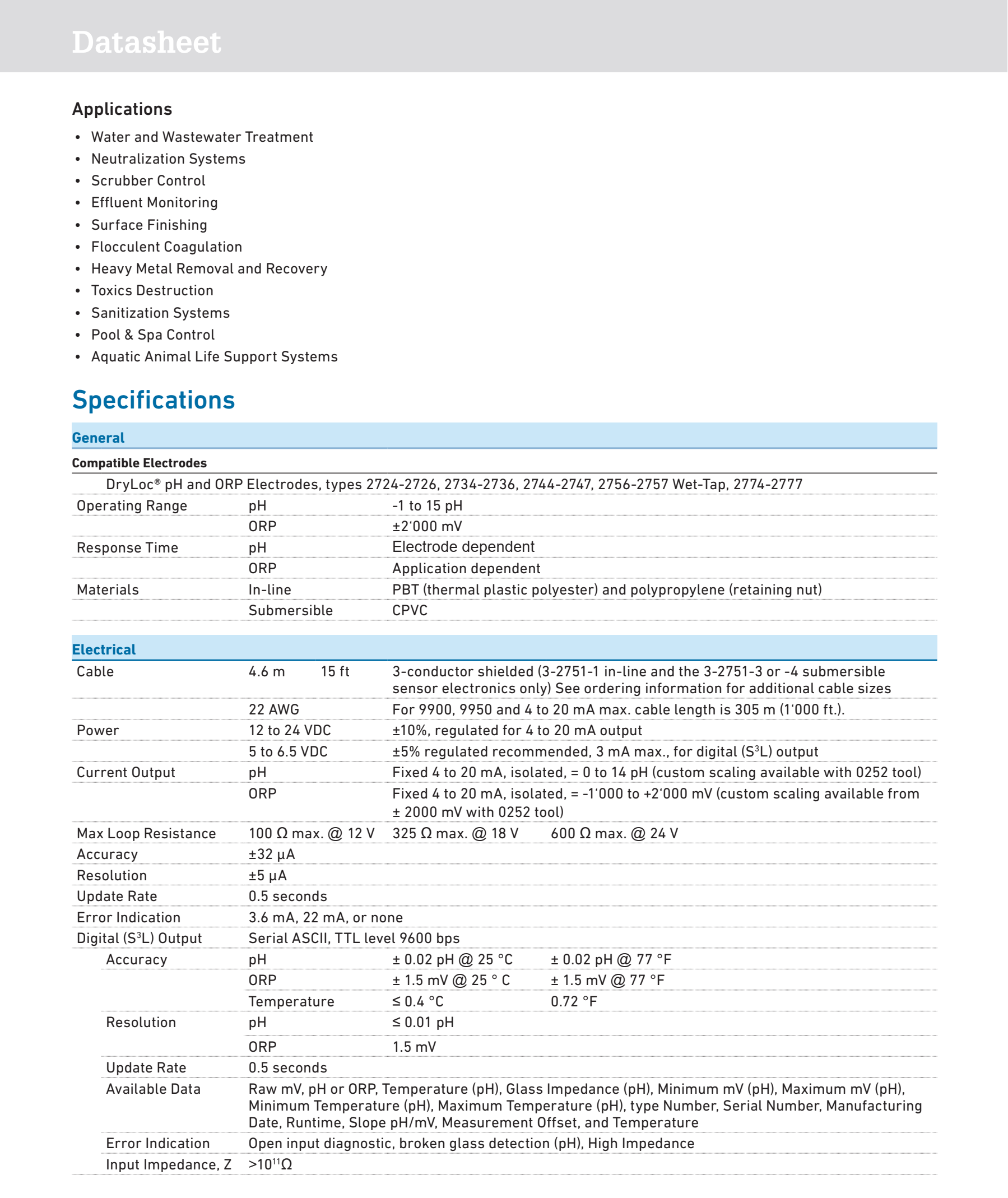 3-2751-3 Signet Type 2751 DryLoc® PH/ORP Smart Sensor Electronics