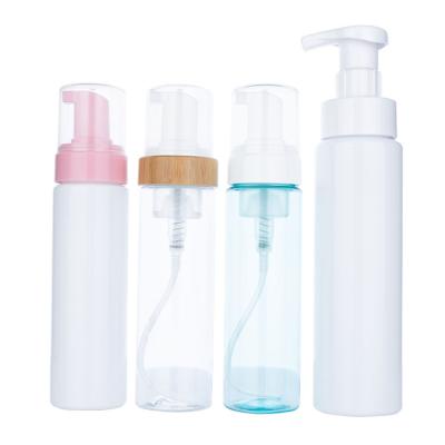 200/350ml Plastic White/Transparent/Blue Cylindrical Smooth Bottle With Pink/White Pump For Foam Pump Bottle