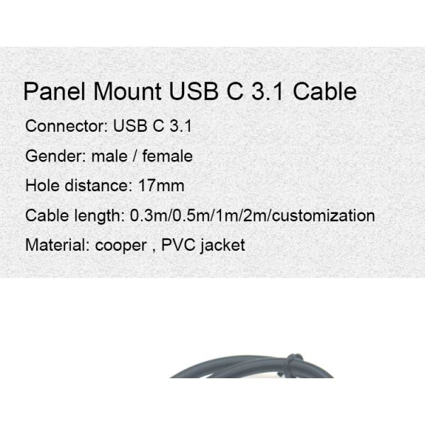 30cm 50cm Panel de tornillo montado de hombre a mujer USB Tipo C 3.1 cable de extensión