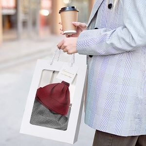 Kraft Paper Bags Square Bags, Thick Paper Bag With Window For Wedding, Party, Birthday, Shopping, Flower Bags