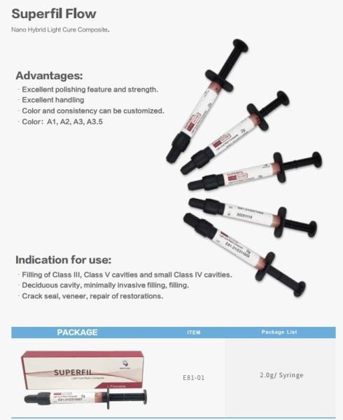 Dental Filling Material Superfil Nano Hybrid Flowable Light Curing Composite Resin