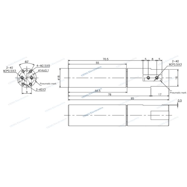 0.5MPa Air -80Kpa Vacuum Pneumatic Rotary Unions With M3*0.5 Ø2mm Tube For Robot