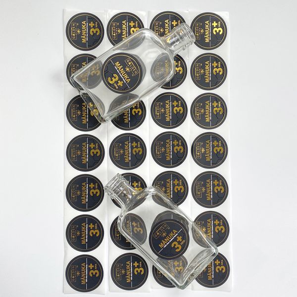 Personalized Food Round Label Silkscreen Printing Bopp Paper Spot Gold and Uv Black Sticker With Logo