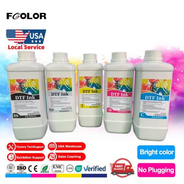 FCOLOR 5 Colors 1000ml No Sediment White Textile Pigment Bulk DTF Printer Ink for Epson Xp600 I3200 Head Printing