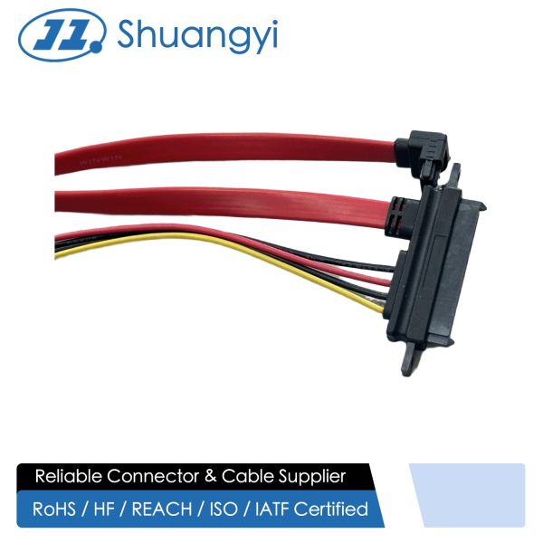 SATA data power connector harness, 7+15 pin drive connector with right-angle 7 pin cable and 4 pin power connector for HDD SSD server storage customization