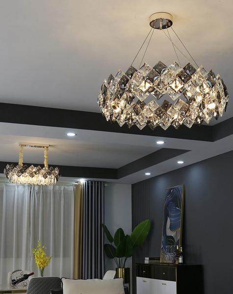 Led chandelier Living room decoration simple dimmer round hanging crystal lamp(WH-CY-184)
