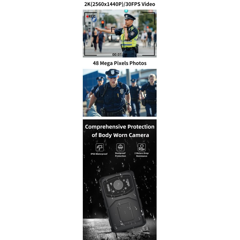 Factory OEM/ODM 4G Body Worn Camera 2K HD Video 48MP Photo IP68 Waterproof 2.4 LCD Screen IR Night Vision Security Body Camera