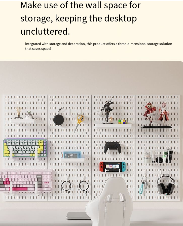 Plastic Pegboard Drill-Free Wall-Mounted Single Tier Storage Rack Jewelry Holder Waterproof Multifunction Bathroom Study Shelf