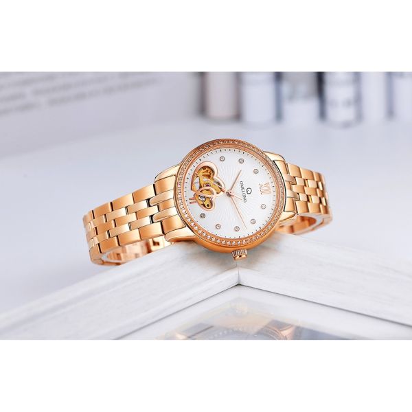 Наручные часы автоматических людей розового золота моды с задней частью нержавеющей стали