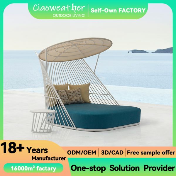 Modern Design Style Outdoor Furniture Waterproof Sunbed with Gazebo Lounge Chaise Daybed and Aluminum Frame