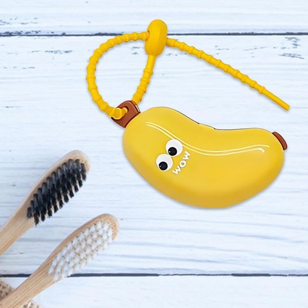 Banana-Shaped Toothbrush Cover And Silicone Toothpaste Travel Container Set – Cute Portable Travel Toothbrush Holder + Leak-Proof Toothpaste Tube Case – Reusable Silicone Dental Kit For Kids & Adults