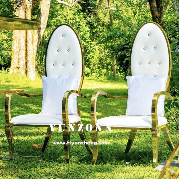Luxury Style Hot Sale High Back Stainless Steel Chair With Armrest king Chair for Wedding Used