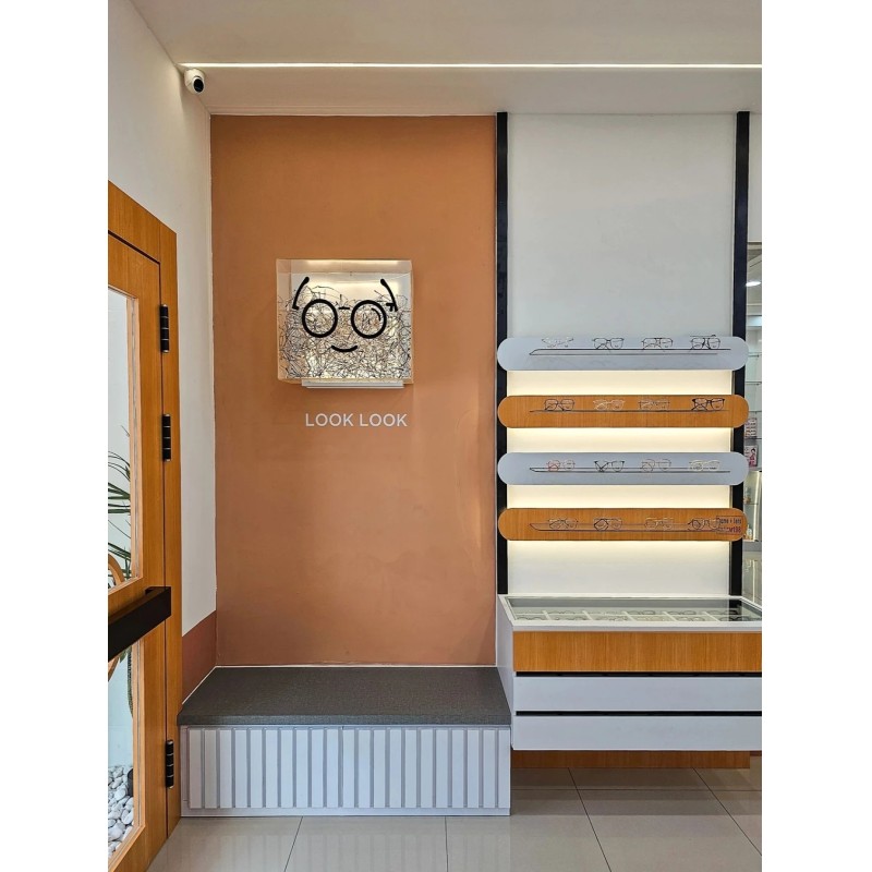 Professional Eco-Friendly Eyewear Display Cabinet with LED Strip Lights for Supermarket Retail Interior Design