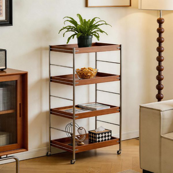 4 Tier Metal With Wheels Kitchen Fruit Vegetable Rack Sofa Coffee Tea Table Bedroom Bedside Organizer Stand Snack Trolley Shelf